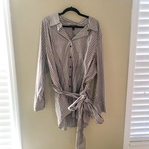 Lane Bryant Work Button Up Shirt with tie waist